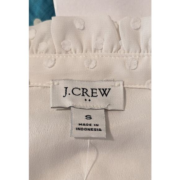 J. Crew NWT Swiss Dot Ivory Ruffle Trim V-Neck Popover Blouse Womens Sz S - Picture 3 of 12